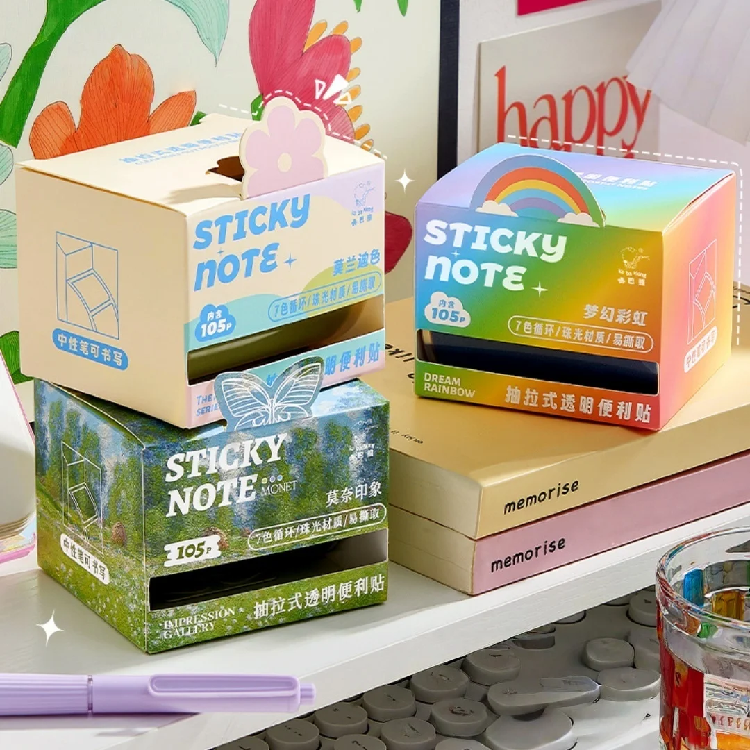 Re-Stickable Sticky Pad Writable Drawer-Style Memo Pad Pearl Sticky Notepad Quick-Drying Pull-Out Sticky Notes For School