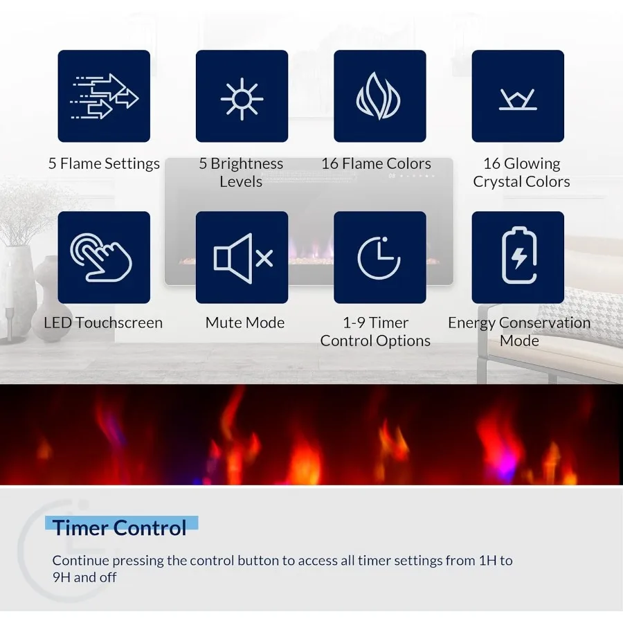 36 سخان كهربائي 1400 واط مدفأة كهربائية مثبتة على الحائط مع سخان تحكم عن بعد مع لهب قابل للتعديل C #6