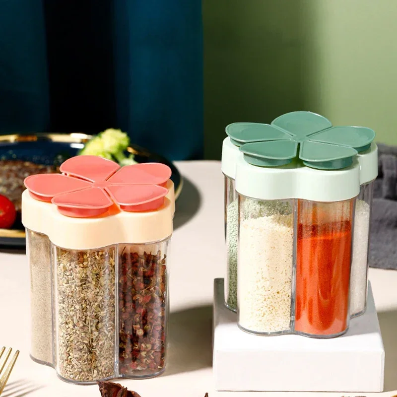 Sealed Moisture-proof Clamshell Seasoning Jar with Lids New 5 in 1 Camping Spice Dispenser Cooking Salt and Pepper Seasoning Jar