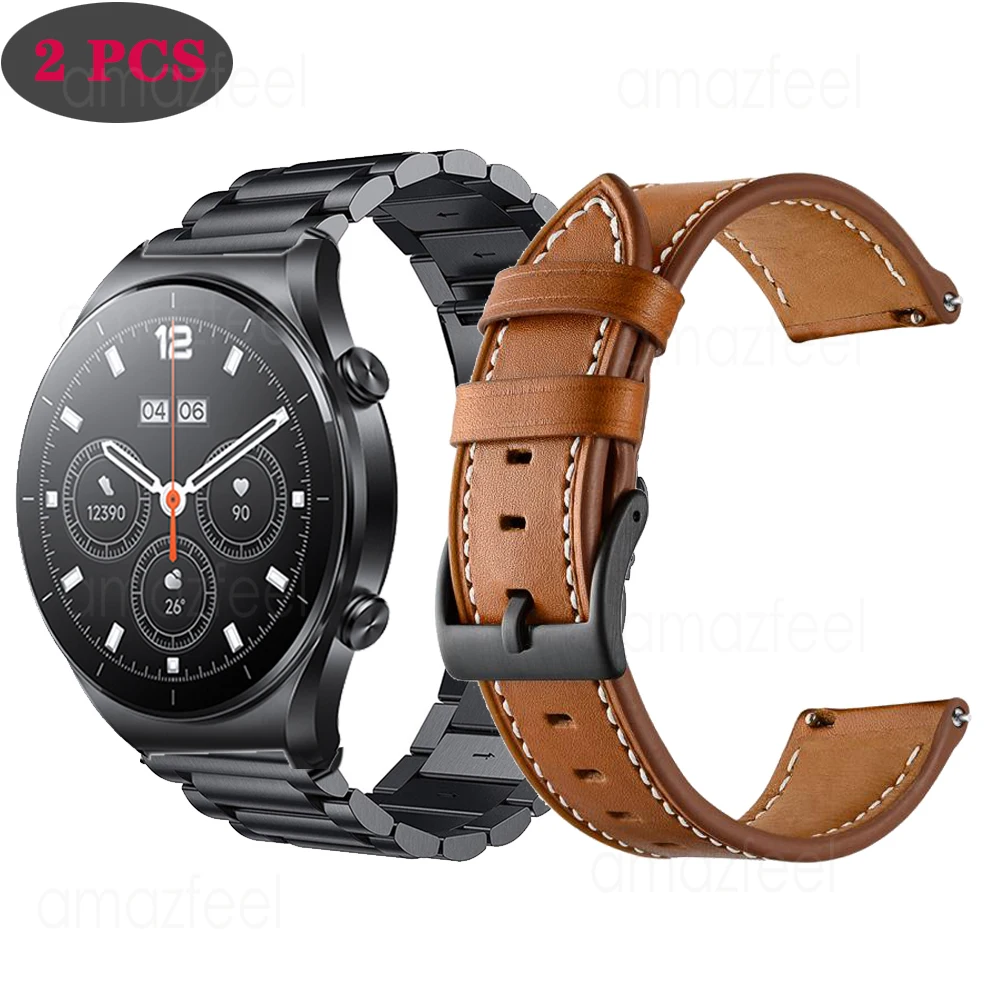 금속 스트랩 + 정품 가죽 밴드 Xiaomi Mi 시계 S1 / MI 시계 색상 2/컬러 팔찌 MI 시계 스포츠 손목 밴드 벨트
