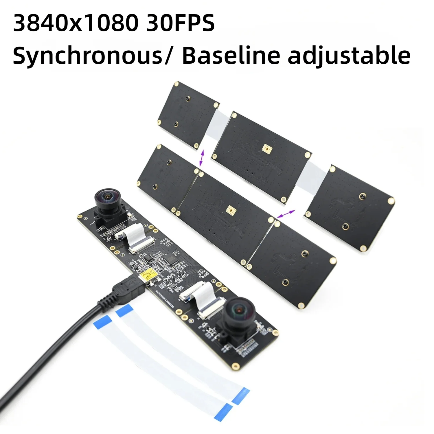 4MP 3D Stereo VR USB Camera Module 1080P Dual Lens Synchronous, 3840x1080 30FPS, Depth Detection, Ranging, Baseline Adjustable