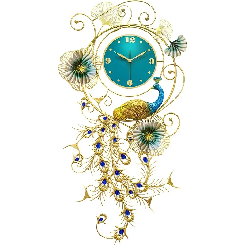 High quality   wall clock family living room Chinese style clock simple decoration silent creative art peacock clock European