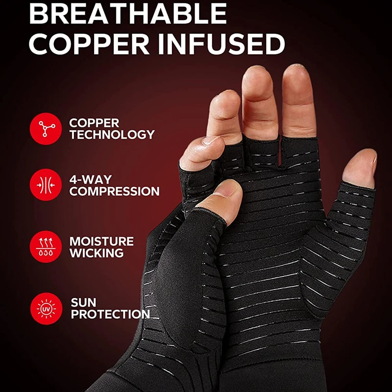 New Compression Gloves Hand Copper Arthritis Gloves Joint Pain Relief Half Finger Anti-slip Therapy Gloves For Womens Mens 2023