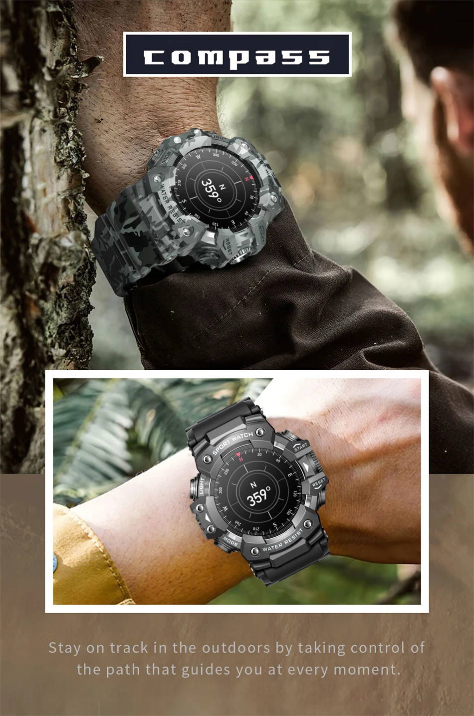 Neue Militär-Sport-Smartwatch für Herren, 100+ Sportarten, Outdoor-Fitness, Kompass, Herzfrequenz, BT-Anruf, wasserdichte Smartwatch für iOS und Android – Detail 7