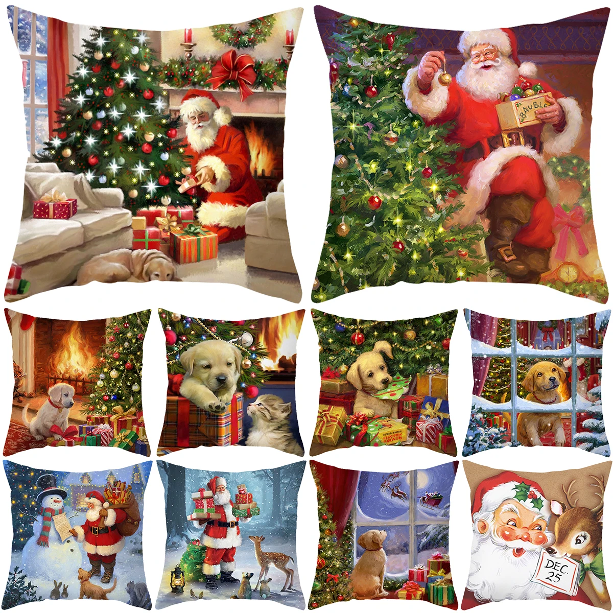 Christmas Cushion Cover Merry Christmas Decorations for Home 2024 Xmas Gift Navidad pillowcase Cristmas Ornament New Year 2025