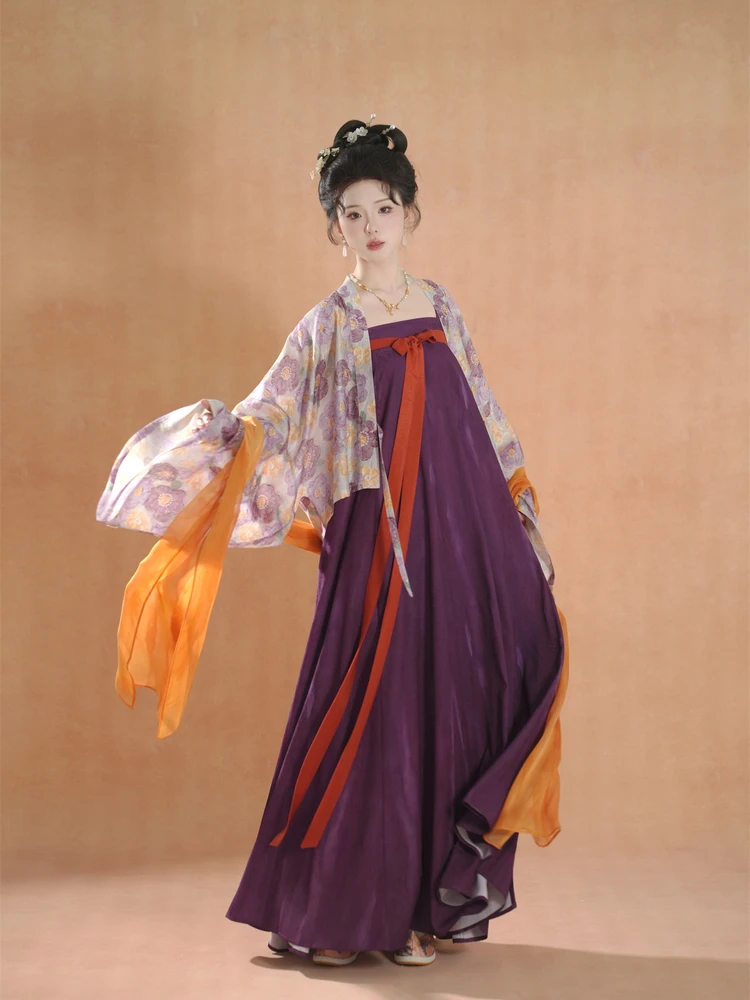 

Костюм Ханьфу Nanshan Flavor Tang Sancai с вышивкой в стиле женской статуэтки, фиолетово-красный, до груди, с лямками, в древнекитайском стиле