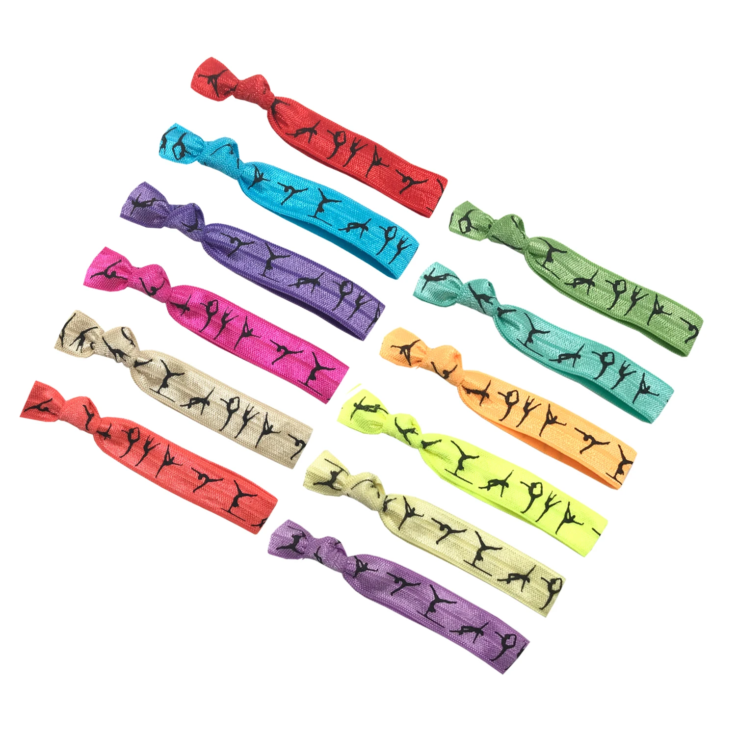 

50/200PCS Gymnastics Printed Knotted Hair Ties Ponytail Holders GYM No Crease Elastic Ribbon Band Hand Twist Bracelet Accessorie
