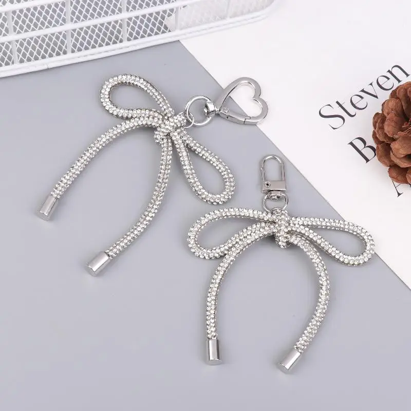 Neuer Luxuriöser Süßer Glänzender Strass-Schleifenanhänger Modischer Schlüsselanhänger Taschenanhänger Schlüsseldekoration für Mädchen Geschenk