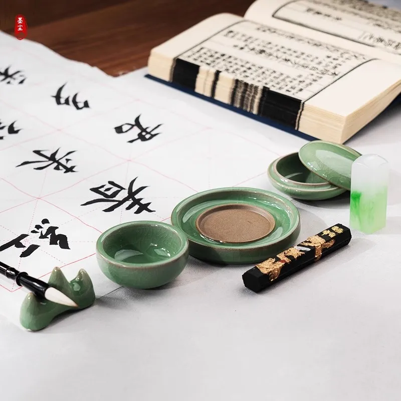Chinese Calligraphy Set - 4 Treasures of Study, Brush Ink Paper & Stone Gift Box for Beginners