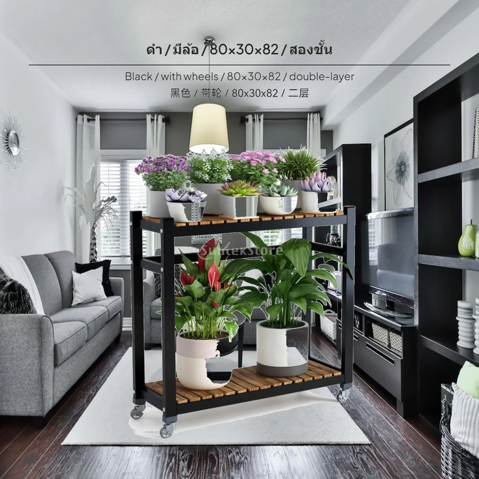 Multi Layer Flower Pot Rack Steel Frame Wood Holder Balcony Storage Shelf for Living Room Indoor Plants