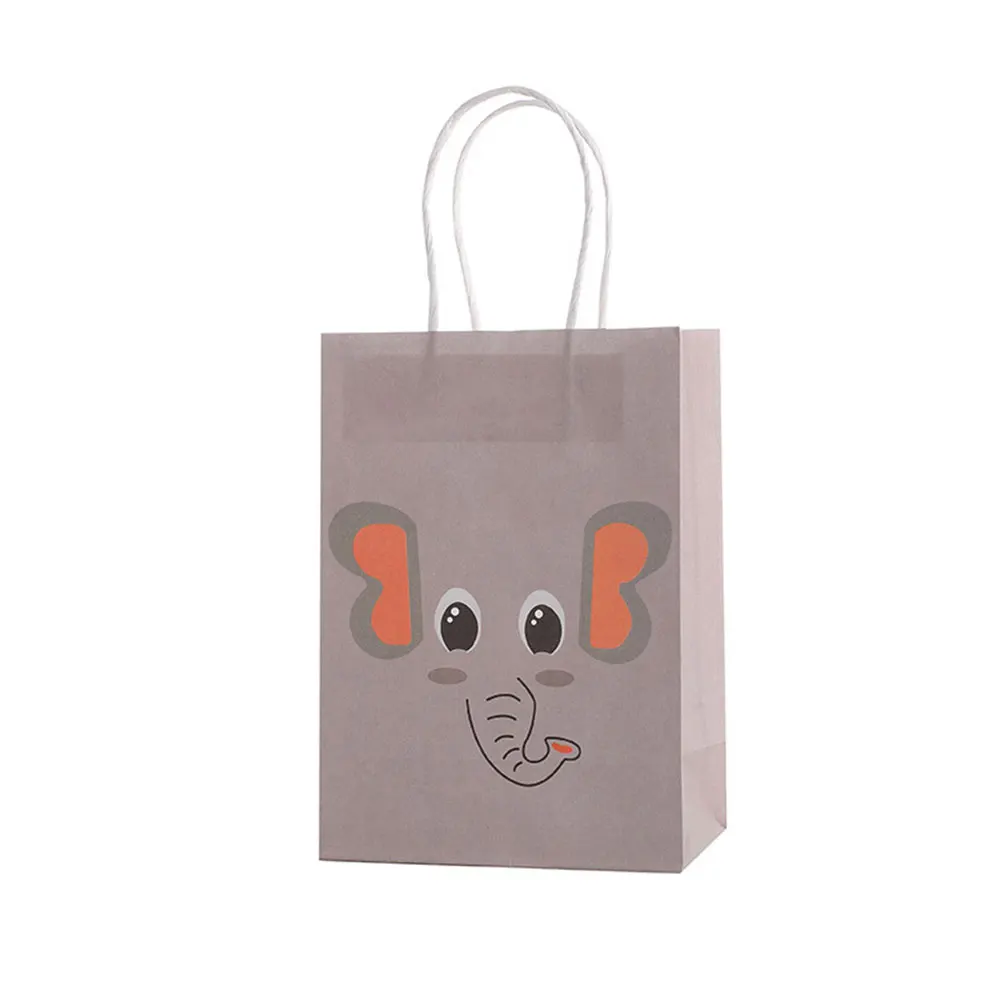 6PCS Jungle Animals Paper Bag Cartoon Lion Tiger Zebra Gift Bag for Jungle Party Decorations Kids Gift Cookies Packaging Bags