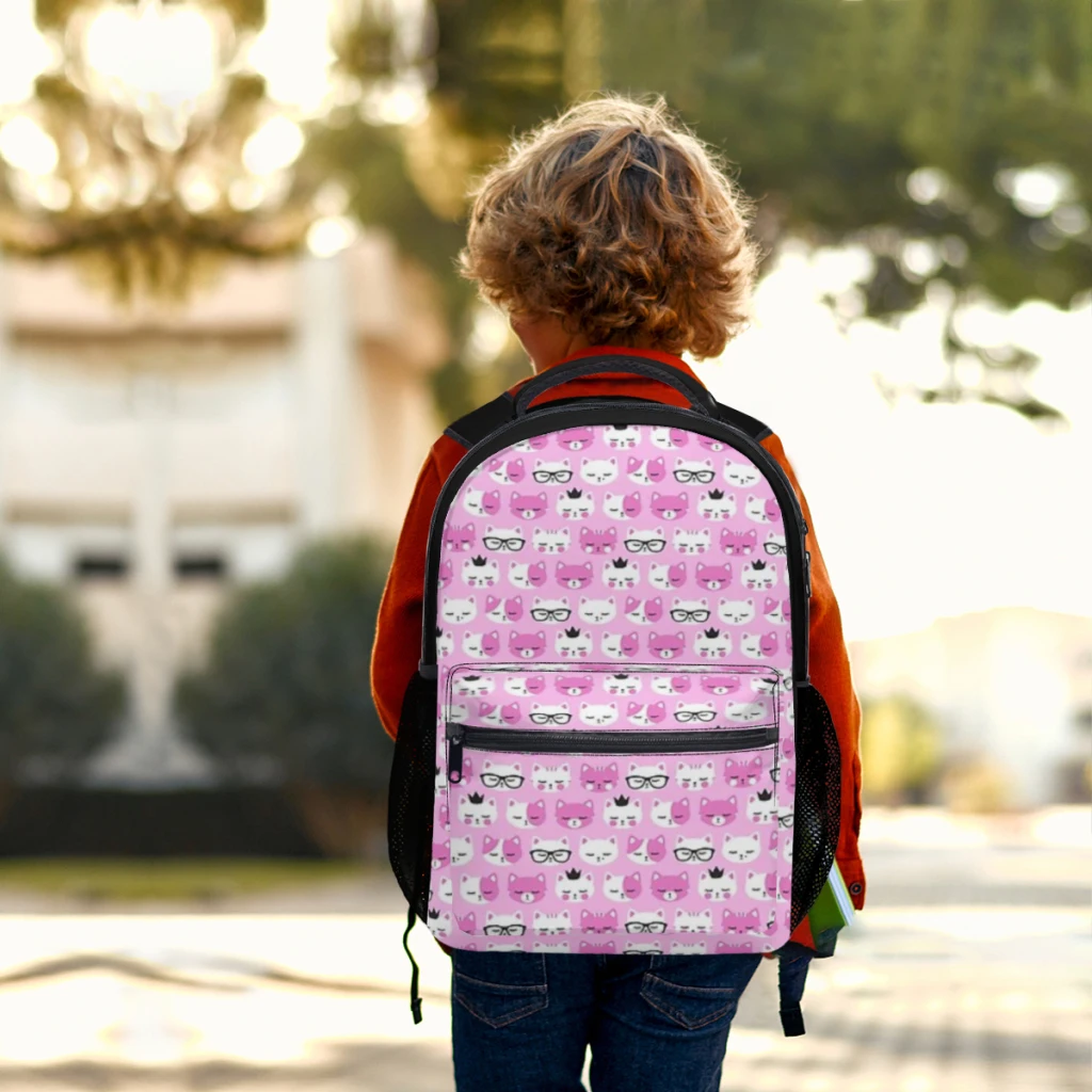 Mochila escolar de gran capacidad para niñas, mochila de estudiante de dibujos animados, rosa sobre rosa, lindo gato, 17 pulgadas