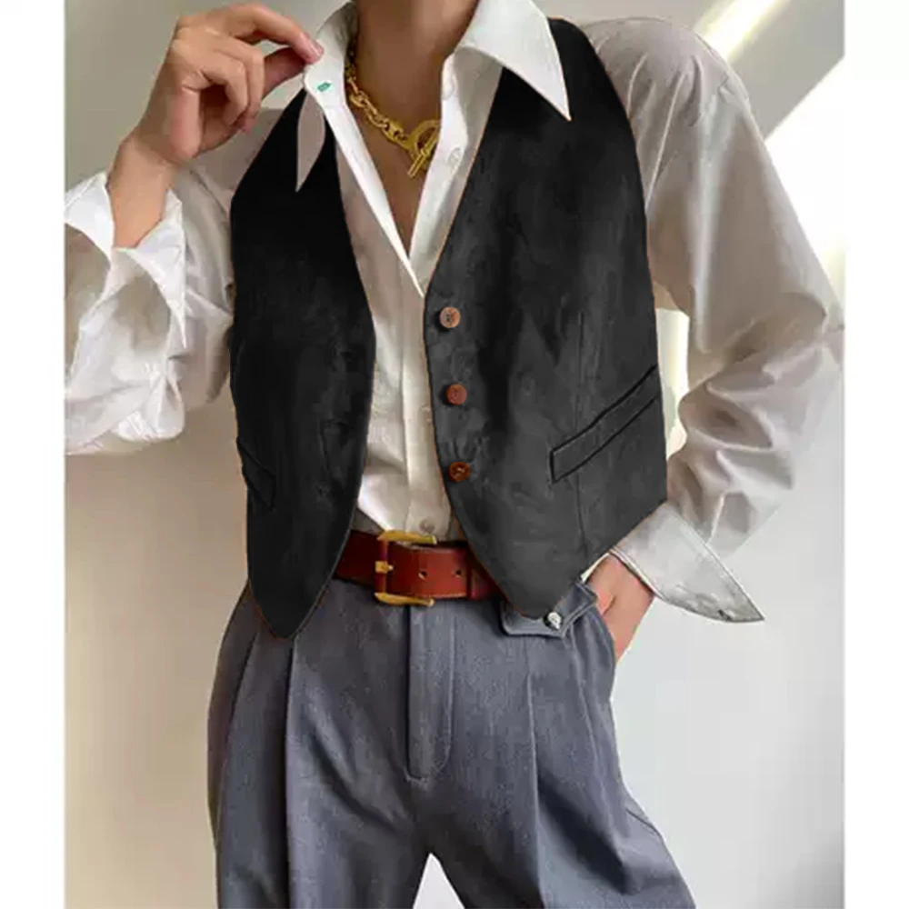 Suede Clothes for Lady Casual Sleeveless Vests for Women Jackets Single Breasted Waistcoat Suit Female Vintage Boho Clothing