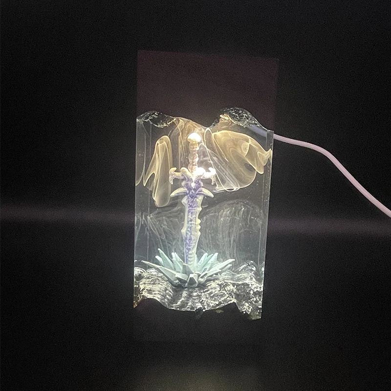 칼 테마 풍경 유기체 수지 빛 Creactive 아트 장식 테이블 램프 마술 칼 밤 빛 USB 충전