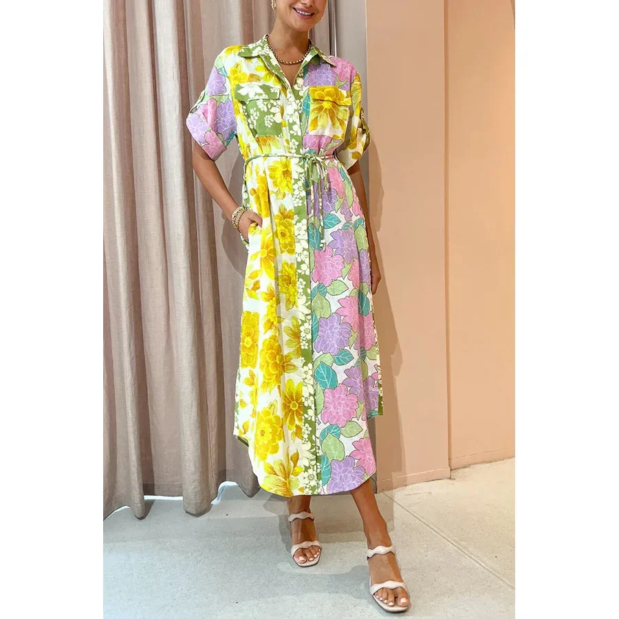 Donne 2024 Summer Holiday Maxi Dress Fashion Casual Print Long Drsses manica corta allentato Vintage Robe abiti femminili