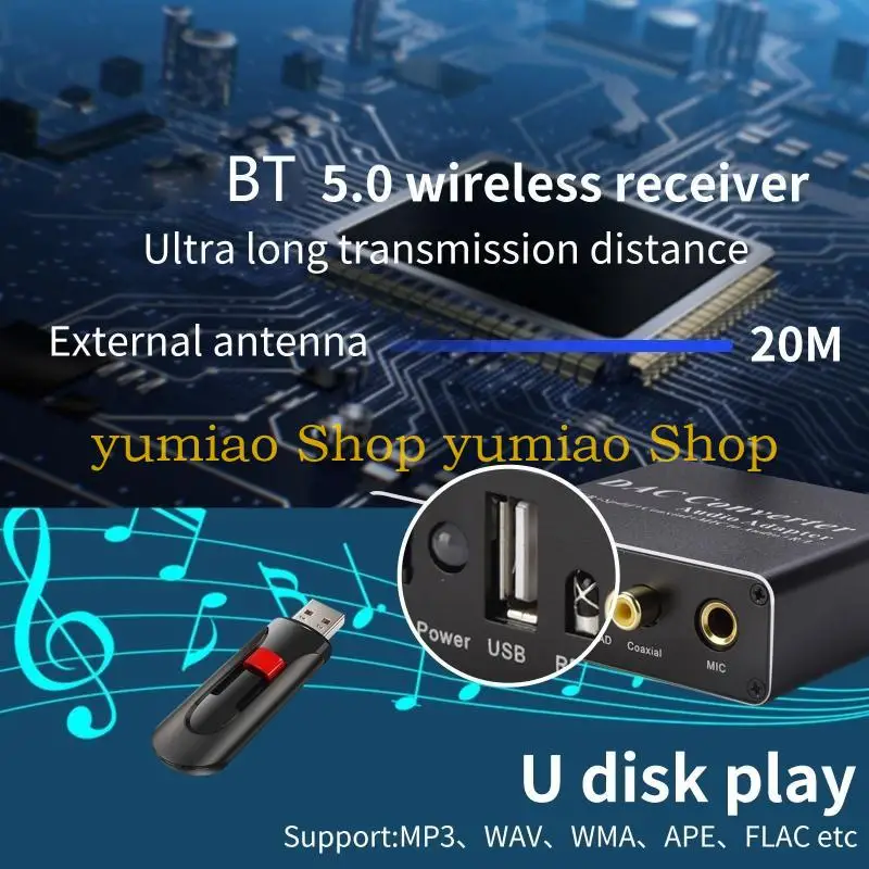 

Адаптер аудиодекодера ЦАП 587B Bluetooth-совместимый приемник 5.0 Оптический коаксиально-аналоговый аудиосигнал