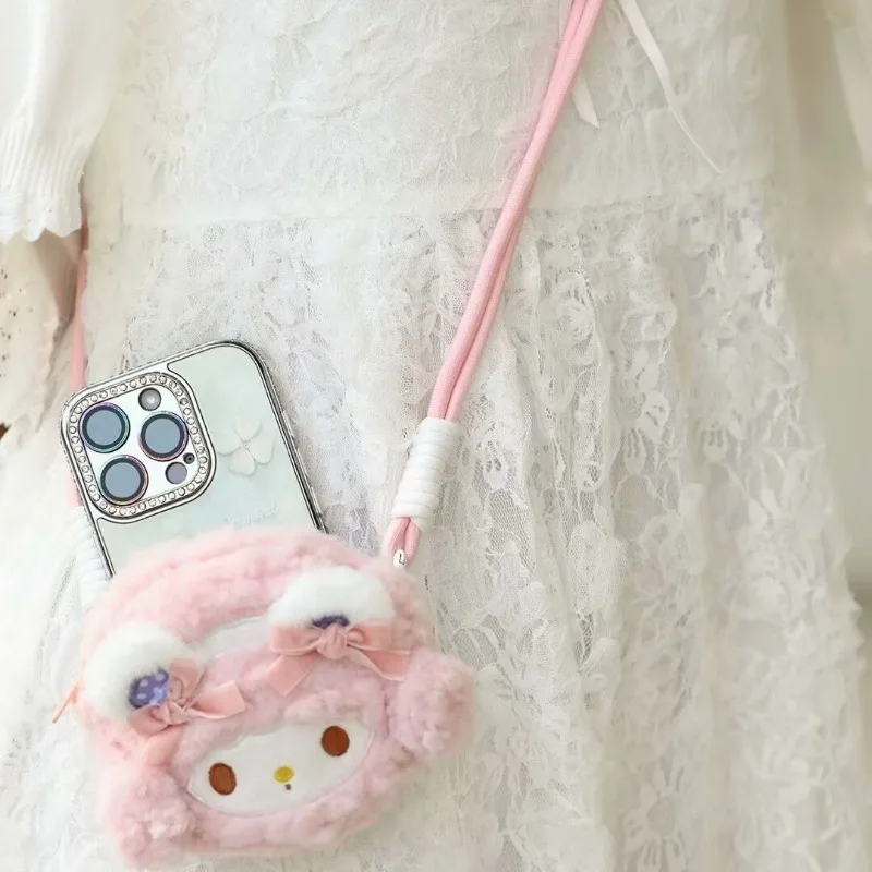 Kawaii Cinnamoroll My Melody Hello Kitty Sanrio estudiante lindo dibujos animados teléfono móvil cuerda monedero juguete de peluche para niños