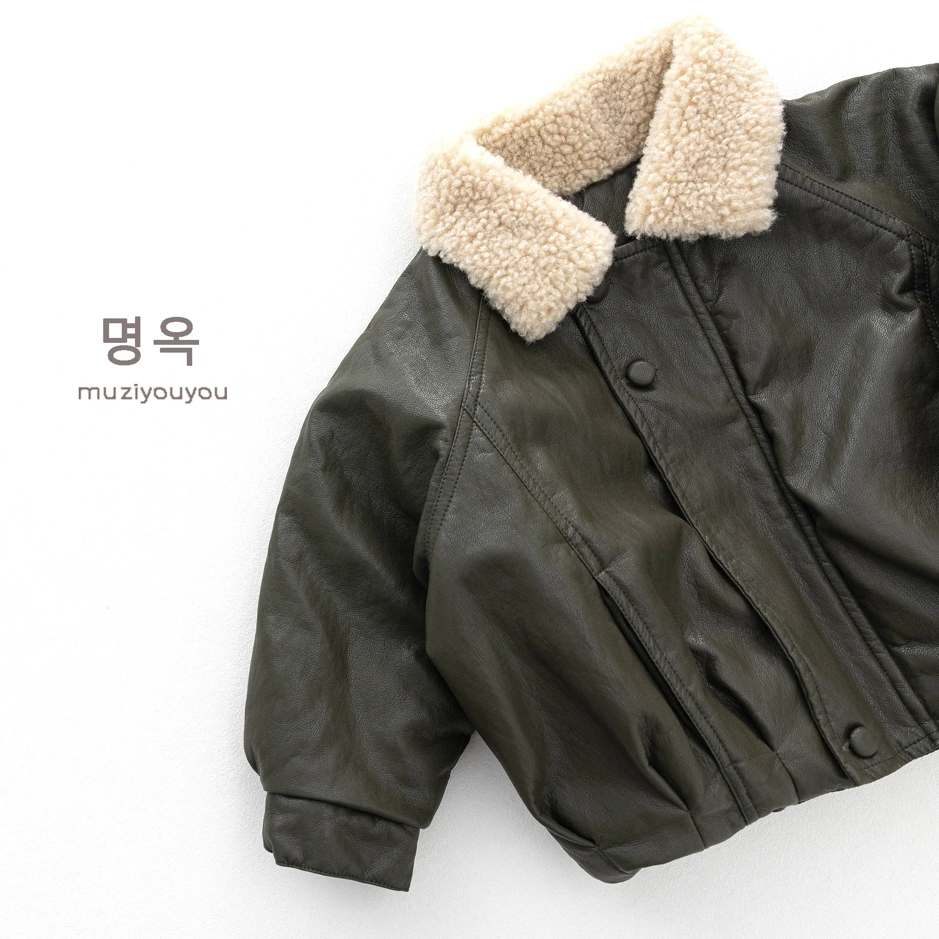 2026 Winter New Children Warm Fleece Leather Jacket Boys Girls Lamb Fleece Collar Padded Jacket Kids Plus Velvet Thick Coat