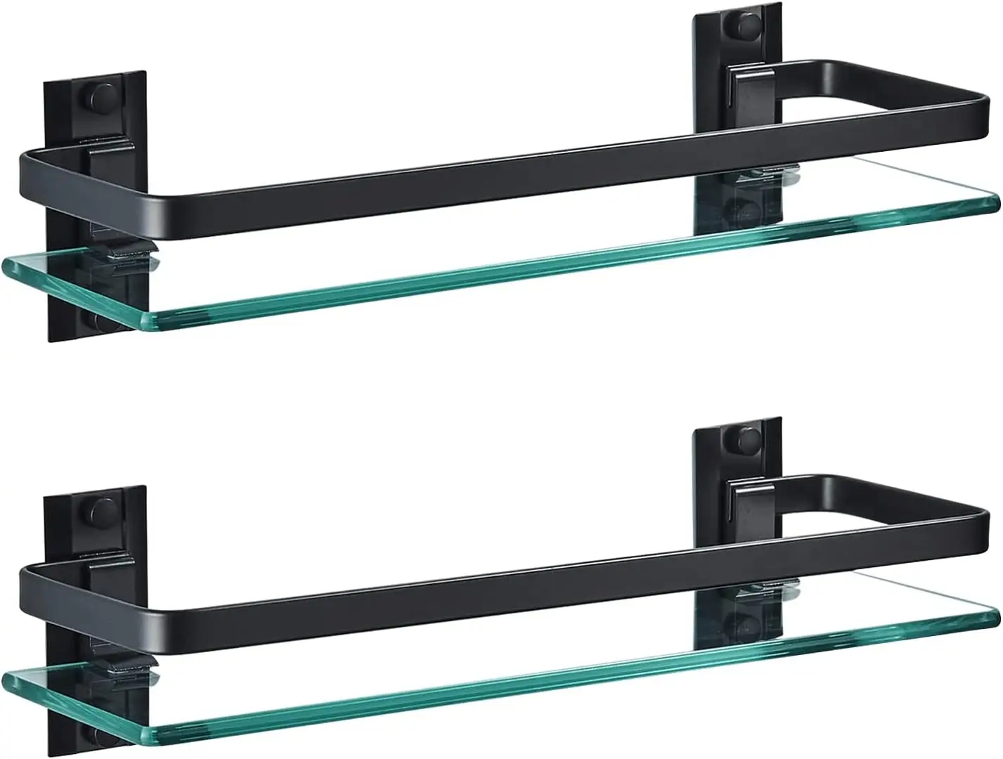 

2 Pack Bathroom Glass Shelf,Aluminum Tempered Glass 0.34in Extra Thick Rectangular 1 Tier Storage Organizer Wall Mount,Bl