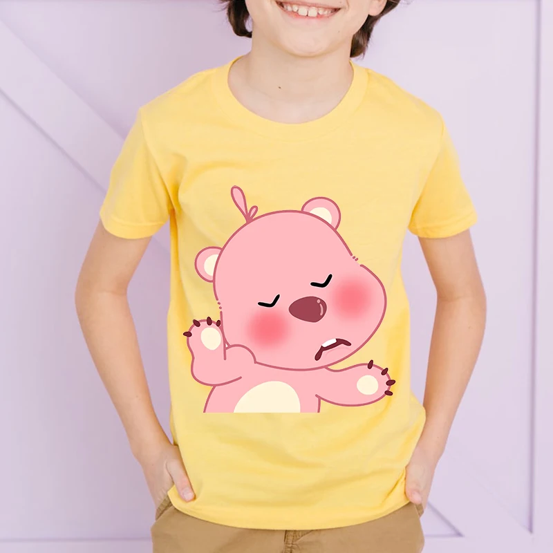 

Loopy printed kids T-shirt summer children's cotton short-sleeved yellow casual top suitable for boys and girls