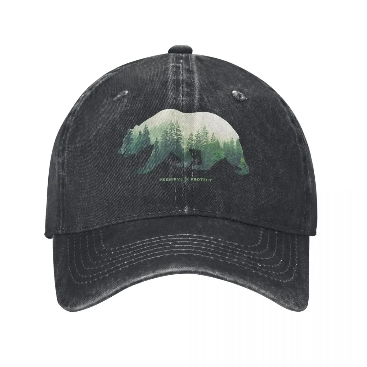 

Double Exposure Bear & Forest, Conserve & Protect Nature demin Trucker Hat Breathable Design Men's Cap Women's Baseball Cap