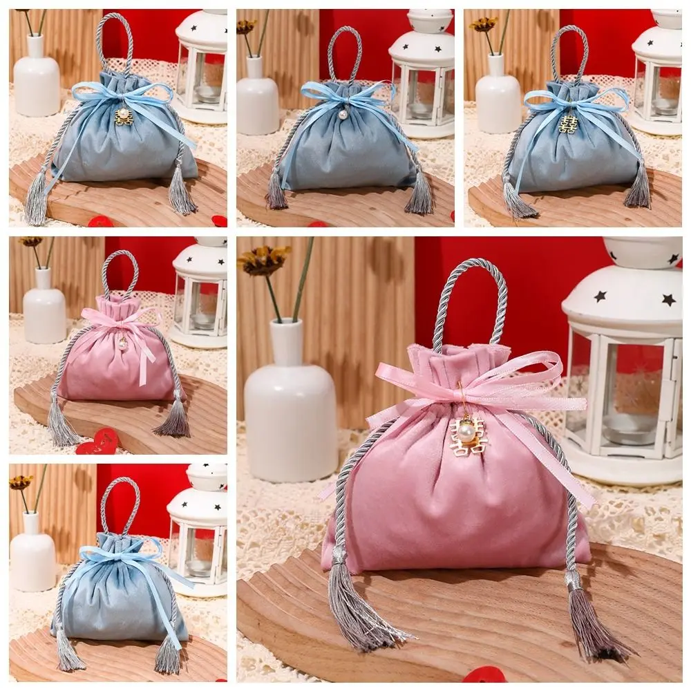 Jewelry Organizer Chinese Drawstring Candy Bag Velvet Traditional Flannel Gift Bag Wine Red Exquisite Wedding Gift Bag Party