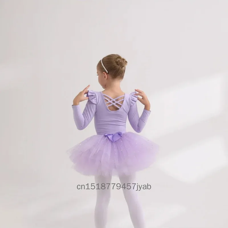 Ballet Dance Tutu Leotards Artistic Gymnastics Mesh Skirt Leotard Ruffles Short Sleeve Ballerina Princess Dress Up Costume Korea