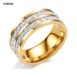 Shine Silver and Gold Color Women Ring Round Inlaid White Zircon Ring for Women Men Engagement Wedding Jewelry Gift
