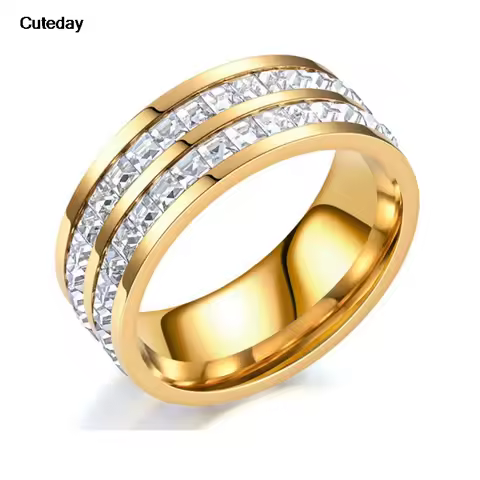 Shine Silver and Gold Color Women Ring Round Inlaid White Zircon Ring for Women Men Engagement Wedding Jewelry Gift