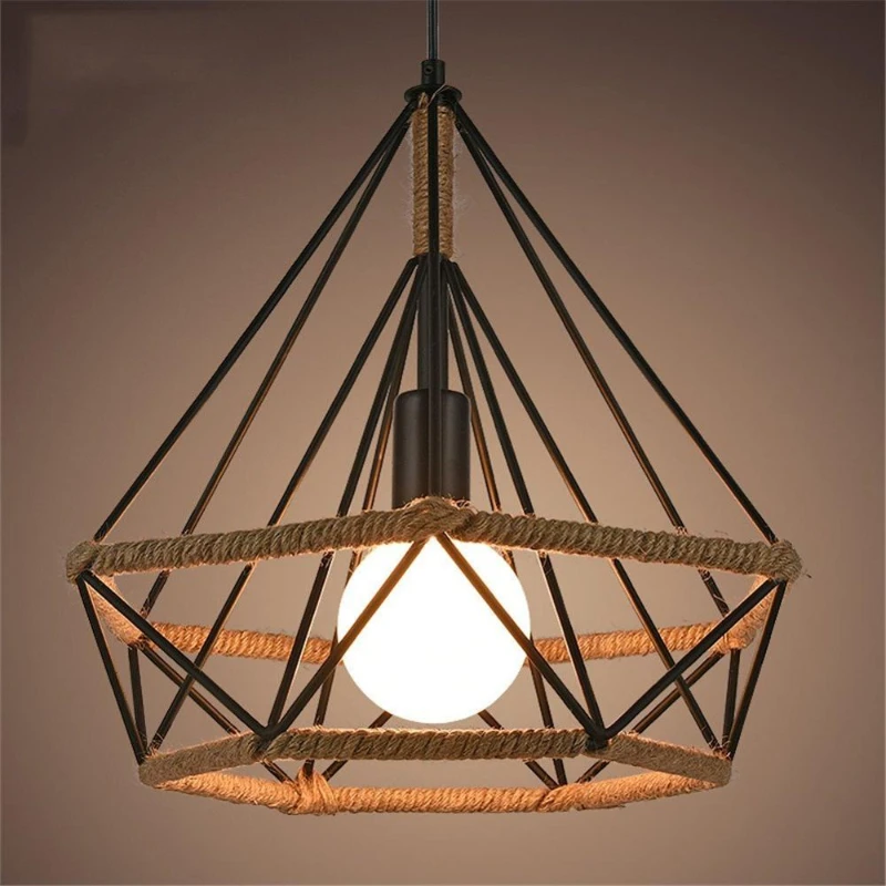 

Dining Room Pendant Lights Retro Creative Single Head Pastoral Table Bar Homestay Tea Room Wrought Iron Hemp Rope Decor Lamp