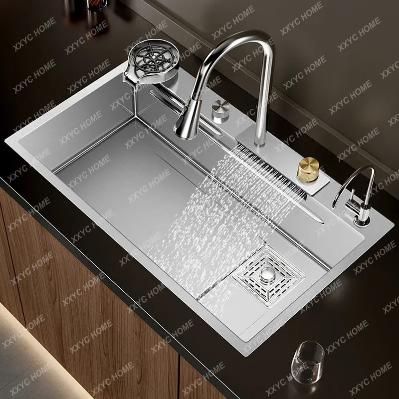 

Nanometer 304 Stainless Steel Waterfall Kitchen Sink 3Mm Thickness Large Single Slot Above Mount Waterfall Faucet