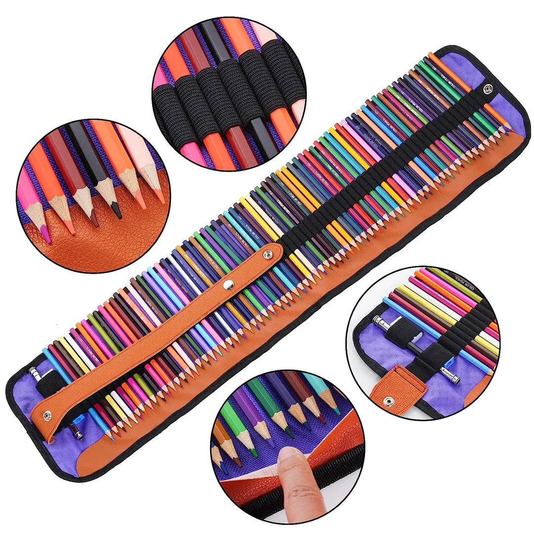 Conjunto de lápis colorido com caixa de enrolar de tela, perfeito para adulto estudante colorir, desenhar, esboçar e artesanato, 48,72 pcs