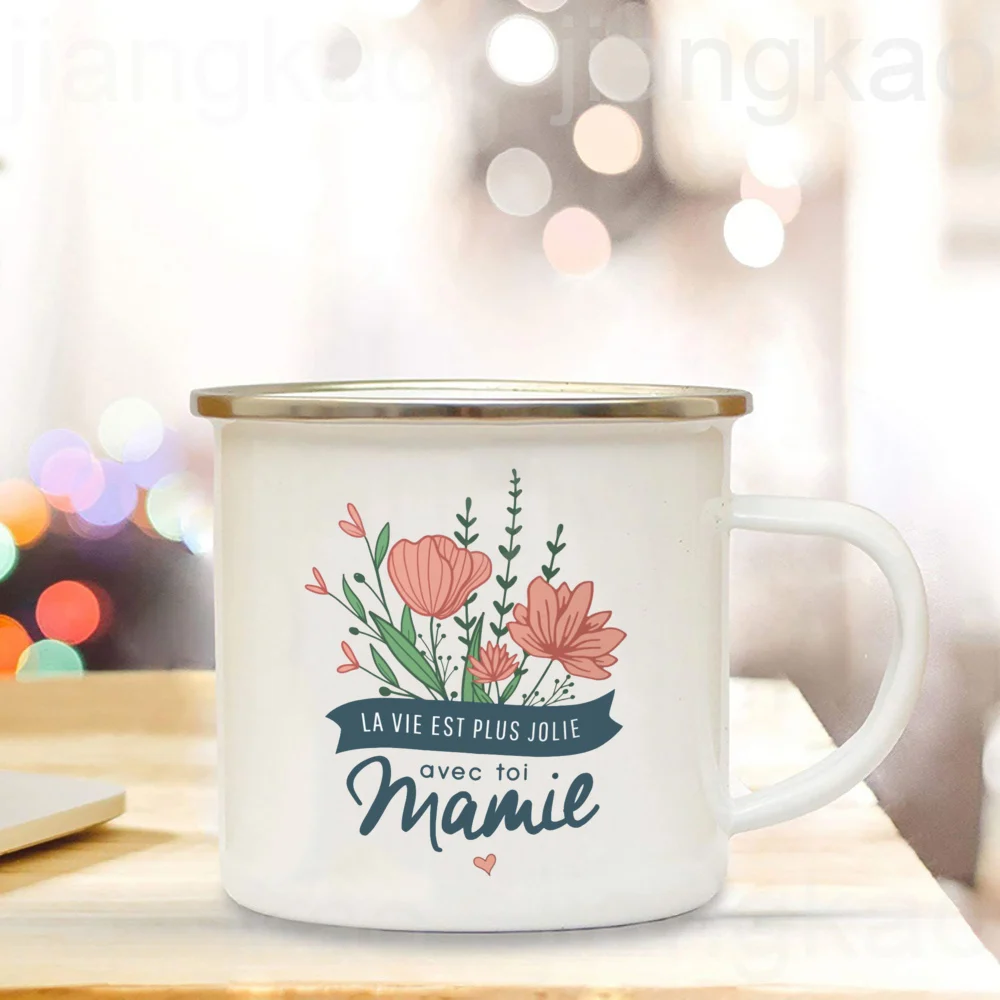Thank You Grandma for All These Magical Moments Print Enamel Mug Outdoor Cup Drink Coffee Cups Holiday Birthday Gift for Grandma