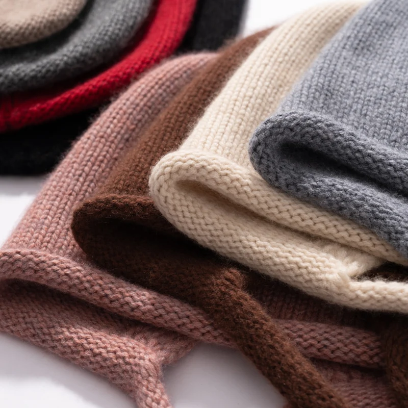 MERRILAMB Hohe Qualität Reinem Kaschmir frauen Winter Dicke Gestrickte Hut Im Freien Weiche Warme Ohrenschützer Aviator Caps Weibliche Bomber Hüte – Detail 2