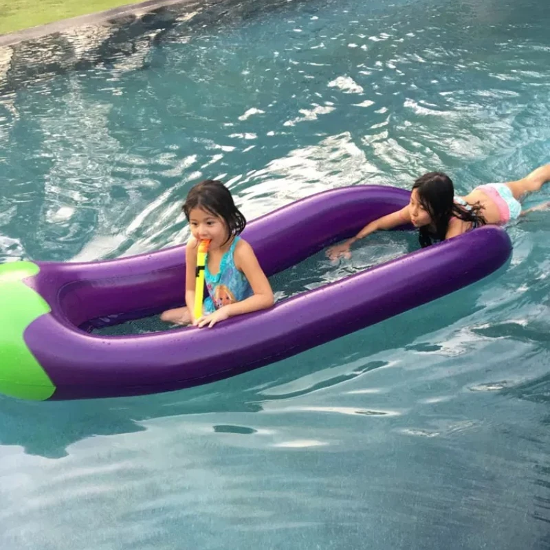 Thickened extra-large 270CM adult water inflatable eggplant floating bed lounge chair mesh fabric floating boat swim ring