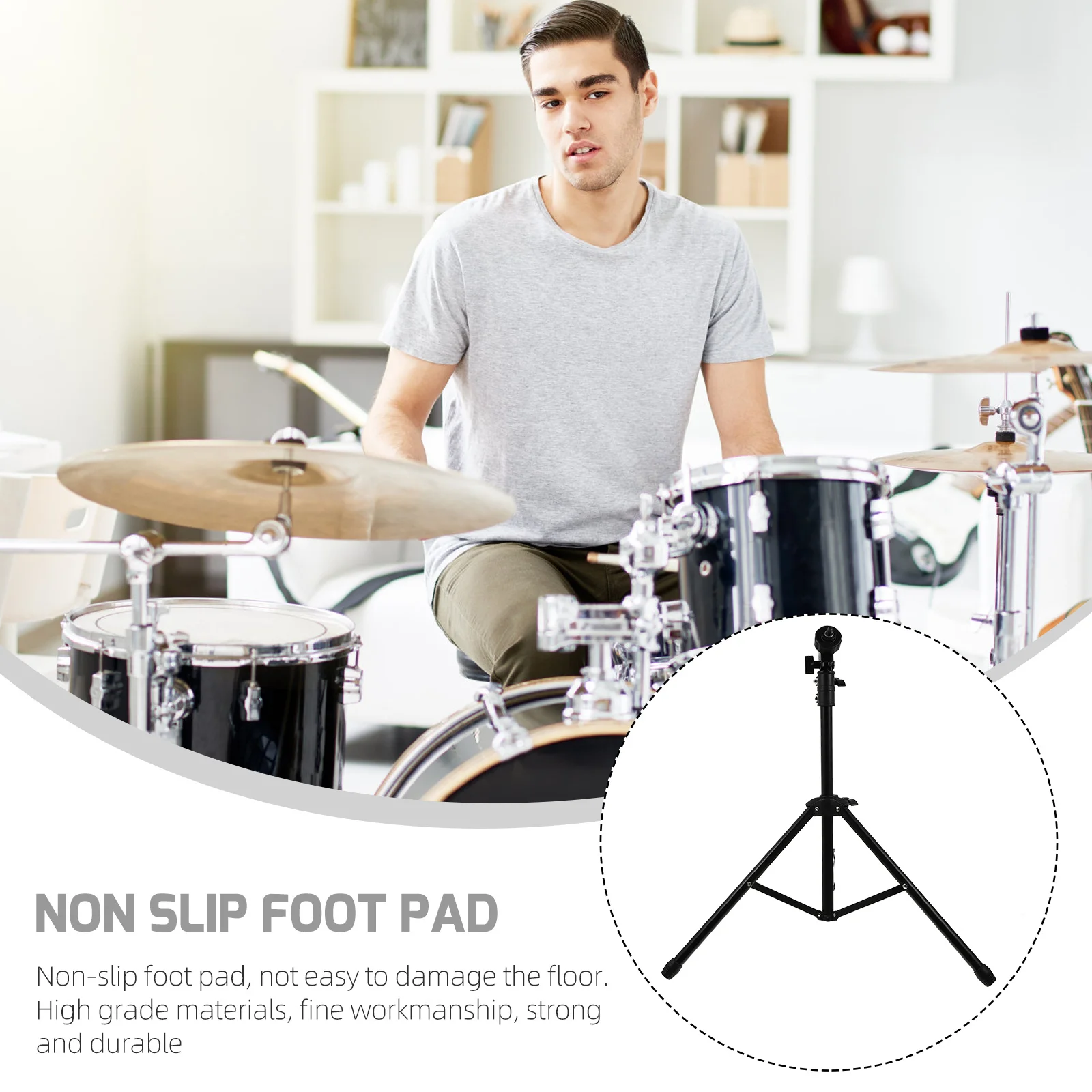 1 مجموعة 1 مجموعة طبل رف قابل للتعديل ارتفاع أسود معدني حامل ثلاثي القوائم للداخلية كمين ممارسة البكم طبل حامل قرع الملحقات