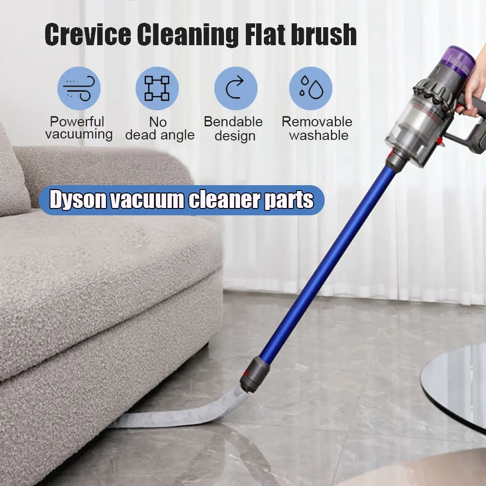 Crevice Cleaning Flat Brush Head w/Suction Holes for Dyson V8 V10 V11 V15 Vacuum Cleaner Accessory Tool Bendable Washable Cloth