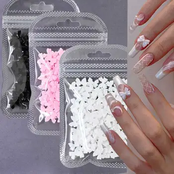 50/100pcs Pink White Kawaii Bow Nail Charm 3D Resin Bowknot Flatback Nail Gems 8*10mm…