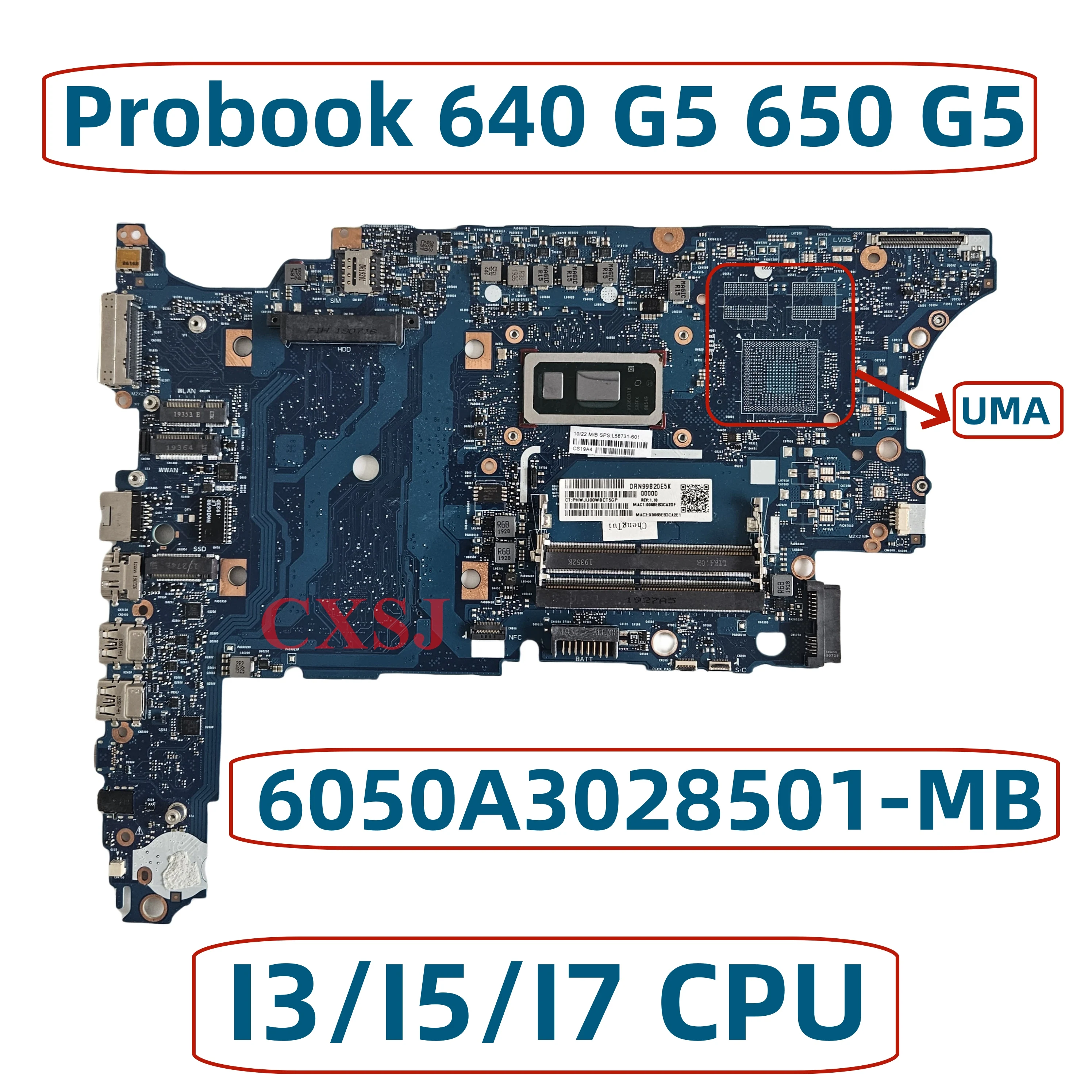 L58733-601 L58733-001 For HP Probook 640 G5 650 G5 HSN-I27C Laptop Motherboard 6050A3028501-MB-A01 With I3/I5/I7 CPU