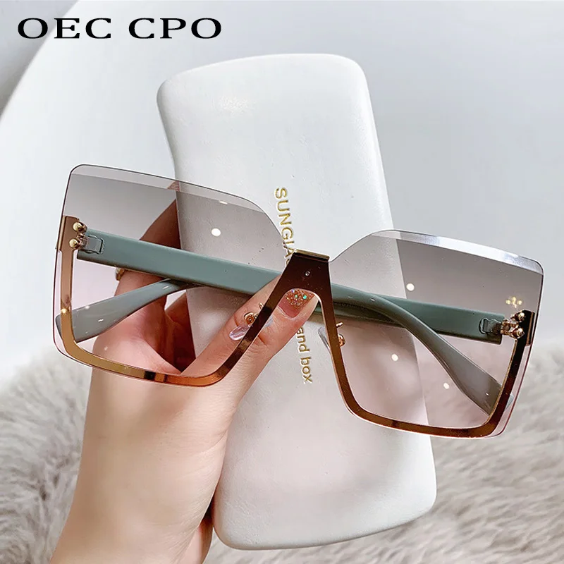 

OEC CPO Oversized Rimless Sunglasses Women Men Punk One Piece Sun Glasses Female Gradient Shades Eyeglasses UV400 Trends Eyewear