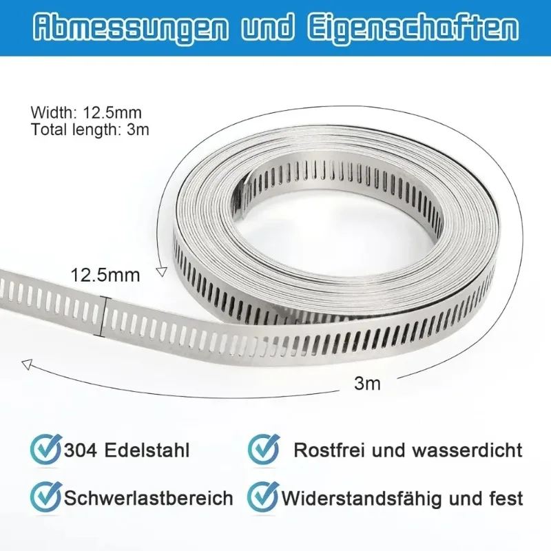 New 3/5M 304 Clamp with 6-piece Spiral Clamp Adjustable Hose Clamps Duct Pipe Met Stainless Steel Hose Clamp Assortment Kit DIY