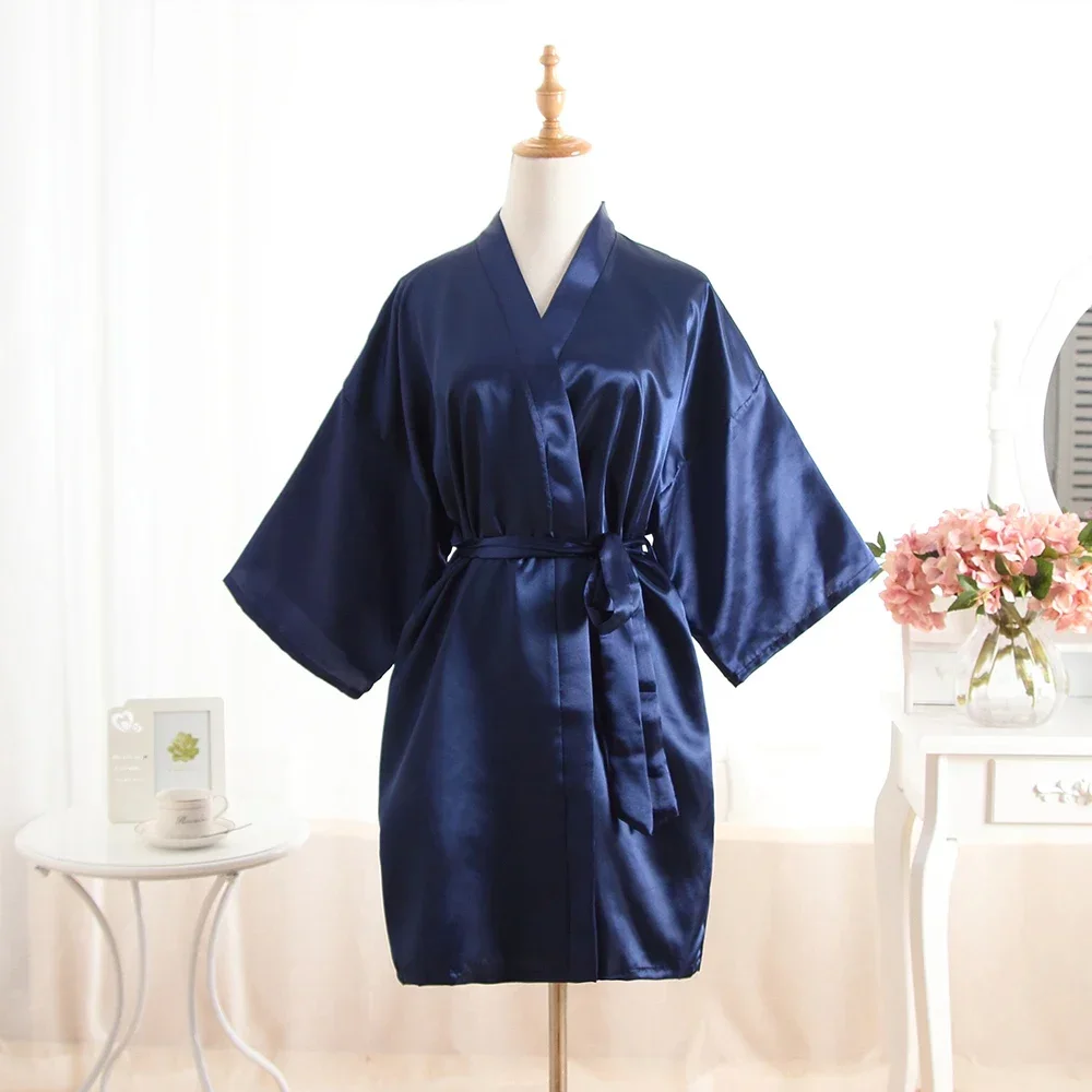 Unisex Men Summer Silk Satin Middle Long Robes Solid Color Wrap Dressing Gown Bathrobe Nightgown Pajamas Women Couple Night Robe