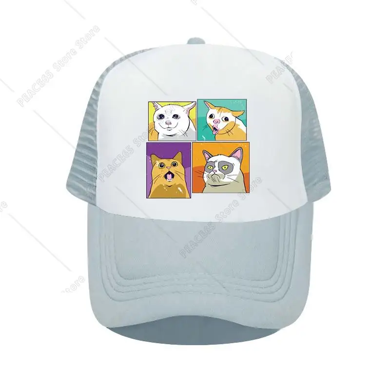 Funny Meme Cat Baseball Caps Four Grid Cartoon Print Cap Outdoor Sun Hat Snapback Unisex Mesh Cap Spring Autumn Buckle Hat