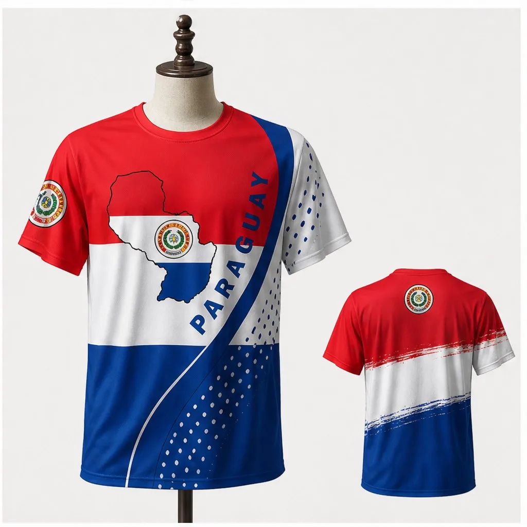 Herren Paraguay Rundhals-T-Shirt mit Streifen-Swoosh-Print, Kurzarm, Lässiges Oberteil, APF-Wappen-Grafik, Sommer-Streetwear-Tee im Casual-Stil – Detail 6
