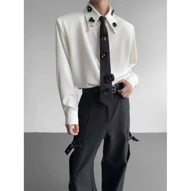 

Autumn Art Design Embroidered irt oulder Pads Men's Women's Silhouette Tie orm M Model Nightclub Sle irt