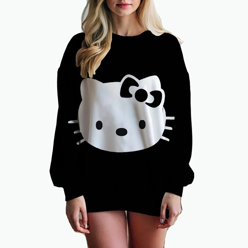 HELLO KITTY Shirt For Women Tid Dye Long Sleeve Shirts Autumn Hoodies Sweatshirts Casual Loose Pullover Sweatshirt Blouses Tops