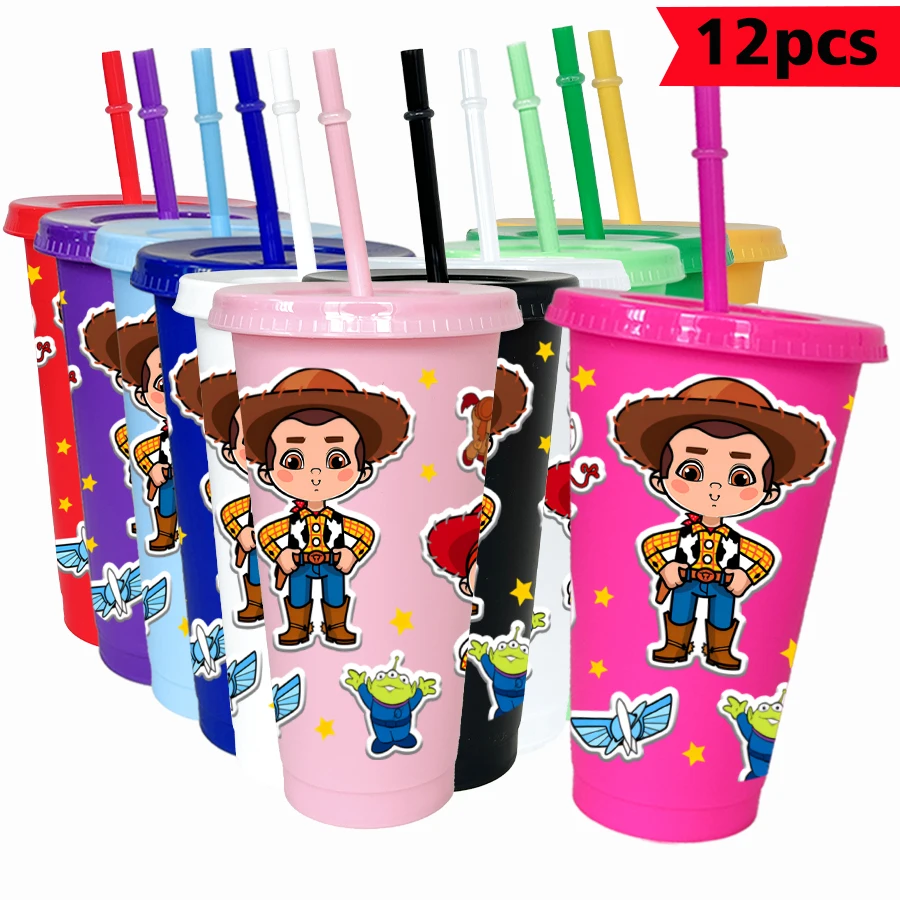 

12 шт., джинсовые трехглазые мальчики Disney, 26 унций, красочные пластиковые посуды для напитков на день рождения, чашки для сока, кофе
