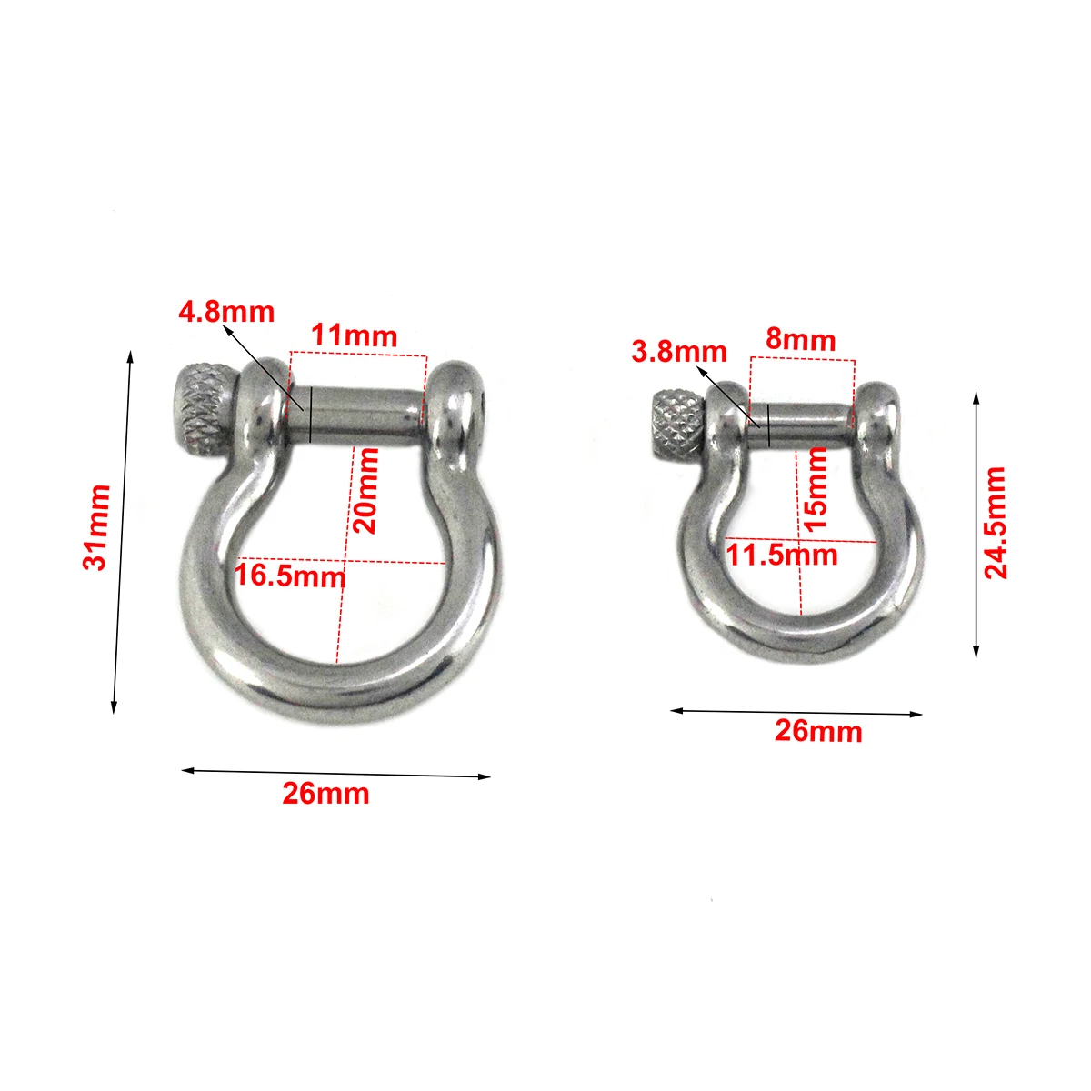 1pcs Stainless Steel D-ring Shackle Buckle Keychain Ring Hook Screw Pin Joint Connecter Bag Strap Clasp Leathercraft Parts