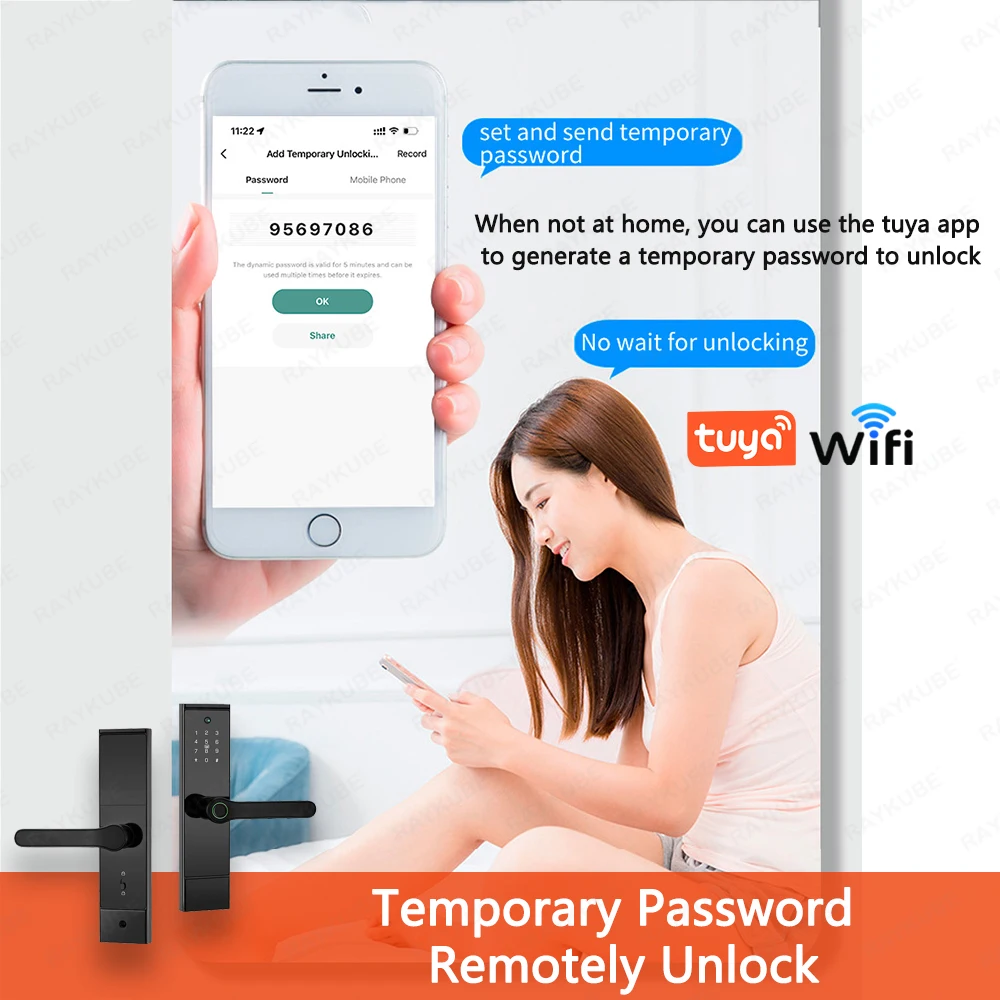 RAYKUBE P10 Tuya Wifi peephole HD Camera Fingerprint Digital Smart Door Lock With Built-in Gateway APP Remote Unlock 8-language