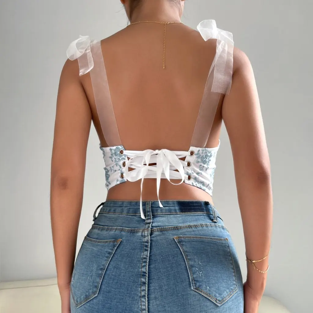 

Summer Sexy Backless Lace-Up Strap Steel Ring Fishbone Cotton Vest European American Style Women's Small Top 10479